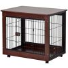 31' Length Furniture Style Pet Dog Crate Cage End Table with Wooden Structure and Iron Wire and Lockable Caters, Medium Dog House Indoor Use. - Brown