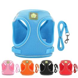 Reflective Pet Harness And Leash Set For Dog & Cat; No Pull Dog Vest Harness With Breathable Mesh - Navy Blue - S
