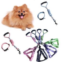 1 Set Pet Supplies Pet Chest and Back Cover Linen Plain Handle Round Rope Explosion-proof Punch Adjustable Traction Rope - blue - 1