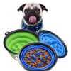 Portable Pet Feeder Travel Foldable Pet Dog Bowl Silicone Collapsible Slow 350ml/1000ml Feeding Bowl  - Green - Diameter 18 cm